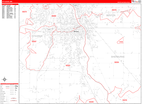 St. Cloud Zip Code Wall Map